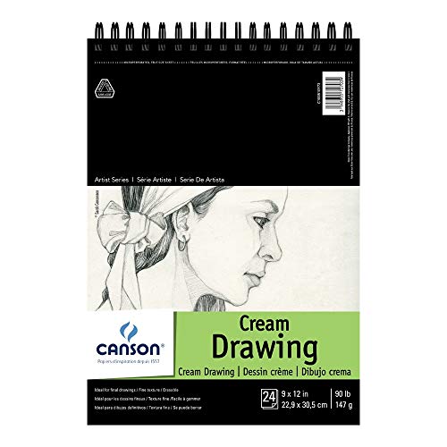 Canson Artist Series Cream Drawing Pad, 9" x 12", 90 lb. (147gsm), Side Wire, 60 Sheets/Pad - size: 9x12, style: Cream Drawing