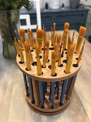 Rotating Paint Brush Holder - Handmade Paint Brush Holder Rotating Art Supply Organizer – Large Capacity Cherry Hardwood Brush Organizer for Desk, Arts and Crafts