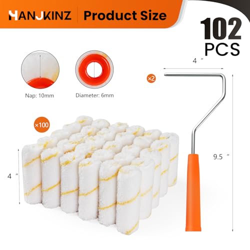 100 Pack Microfiber Paint Roller 4 Inch, Mini Paint Roller Covers,3/8 Inch Nap, Small Paint Rollers for House Painting with Paint Roller Frame, Wall Painting Tool - size: 4 Inch,100 Pack