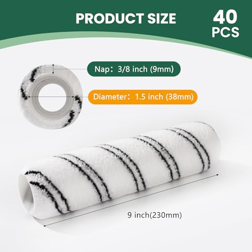 Paint Roller, 40 Pack Microfiber Paint Roller Covers 9 Inch, Large 9 Inch Paint Rollers for Painting Walls, Covers for Paint Roller Kit - color: 9 inch paint roller 40 pack