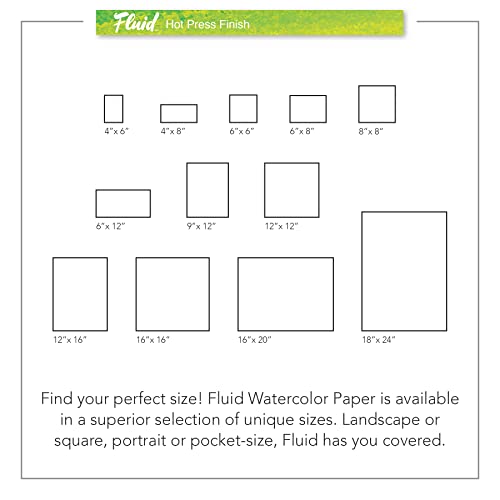 Fluid Artist Watercolor Paper Block, 9 x 12 inches, 15 White Sheets, 140 lb (300 GSM) Hot Press Pad for Painting and Wet Media - size: 9 x 12