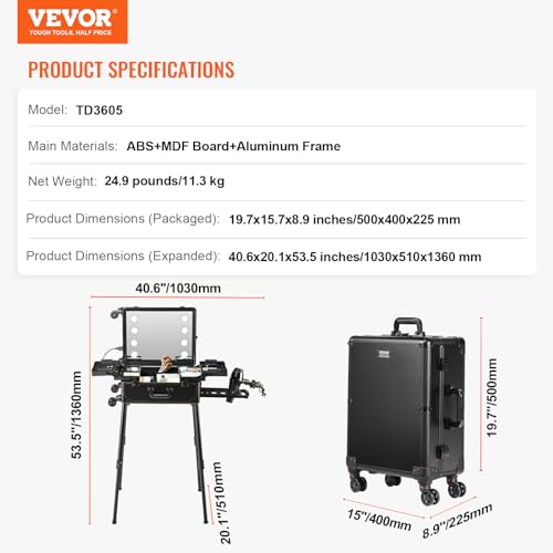 VEVOR Makeup Train Case Professional Makeup Storage Organizer Box Make Up Carrier for Women and Girls - style: Makeup Case With Stand