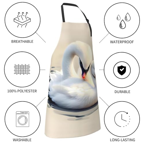 Cartoon heart sun Heavy Duty Waterproof Apron with Pockets for AdultsResistant Grilling, Gardening, Painting - color: Cute Little Swan