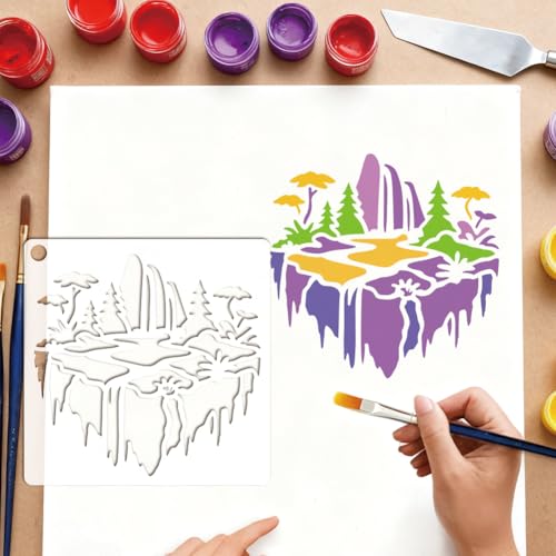 12 Sheets Small Island Stencils for Painting, 12 Styles Palm Tree Flowing Water Flower Wall Stencil Template Reusable Art Templates for Painting on Wall Wood Home Decor - style: Island