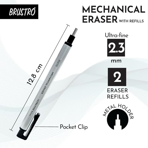 BRUSTRO Fine Art Graphite Pencil - Set of 12 (10B - 2H) with Mechanical Precision Retractable Eraser(2.3mm) | Ideal for Drawing,Sketching,Mandala,Shading,Artwork, Beginners, Artists and Professionals - style: Graphite Pencil + Mechanical Eraser