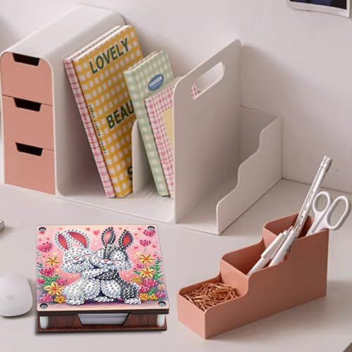 JISHSHAY 2 PCS Diamond Art Note Box Rabbit Diamond Painting Note Pad Holder Animal Gem Painting Gem Art Memo Boxes Mosaic Kits for Adults Embroidery Kit Memo Pad Holder, Contains 120 Sheets of Paper - color: Rabbit