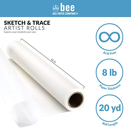 Bee Paper 12" x 20 yds Sketch and Trace Roll, White - color: White, size: 12-inch x 20-yard Roll