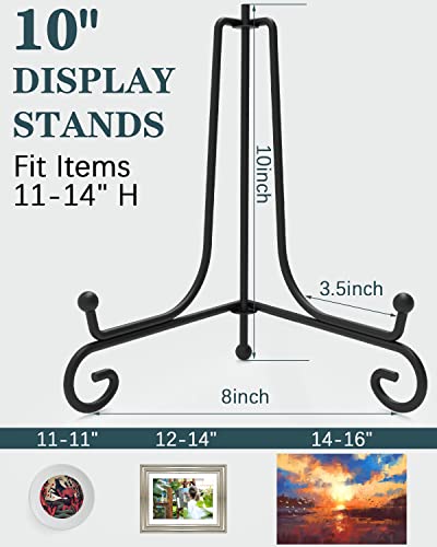 Iron Display Stand 10 Packs, 10 Inches Plate Picture Photo Stand for Display, Black Foldable Easel Holder for Photo Frame, Artwork, Collection, Decorative Plate, Book, Office