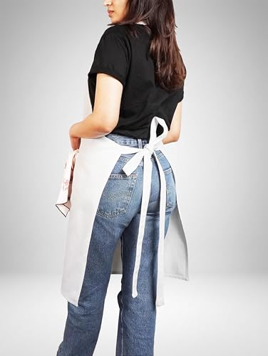 100% Cotton Kitchen Apron with 2 Pockets – Adjustable Chef Apron for Cooking Baking BBQ – Unisex Apron - color: White, size: Standard