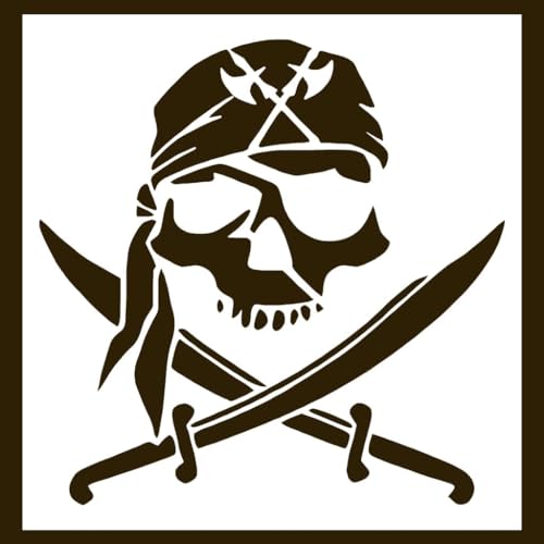 6"x 6" Pirate Skull Stencil Template - Reusable Halloween Horror Skull Stencils for Painting on Wood, Glass, Wall, Rock, Walls, Canvas, Glassware, Spray Painting, Airbrushing