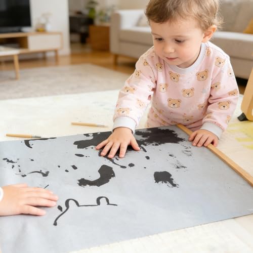 2 Pieces Kids Magic Water Drawing Poster, Reusable Mess-Free Water Doodle Mat with Teak Wood Frame, Large Water Painting Cloths Included, Educational Art Toy Gift for Toddlers Boys & Girls