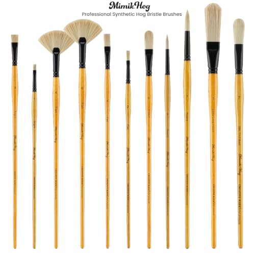 Creative Mark Mimik Hog Professional Synthetic Hog Bristle Paint Brush- Versatile Alternative to Natural Hog Hair Paint Brushes for Oil Painting, Acrylics, Inks & More- Double Thick Filbert #3 - size: Filbert Dbl Thick #3