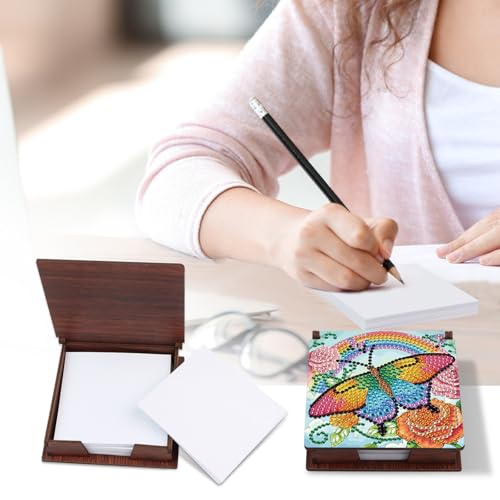 Diamond Painting Kit memo Box, Diamonds Art DIY Rainbow and Butterfly Patterns Sticky Note Box Special Shape Drill, with 160 Sticky Note, Ideal for Home Office Supplies, Handicrafts, Holiday Gifts - color: Rainbow and Butterfly