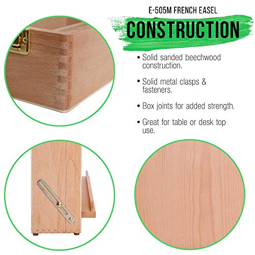 U.S. Art Supply Newport Large Adjustable Wood Desktop Easel - Premium Beechwood Tabletop Drawing Easel with Storage, Paint Palette, Portable Easels for Painting, Drawing, Sketchbox