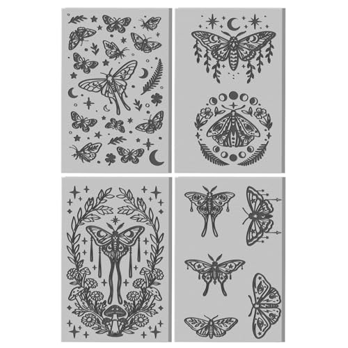 4 Sheets Moth Clay Texture Mat Plants Pattern Polymer Clay Texture Sheets DIY Tools for Pottery Earring Jewelry Making Stamp Engraving Machines, 4x2.6inch - style: Moth