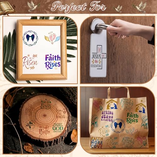 Marspark 72 Pcs Small Stencils for Crafts Reusable 3 Inch Stencils for Painting on Wood DIY Craft Paint Template for Wall Home Decor Card Rock Canvas Drawing Holiday (Jesus) - style: Jesus