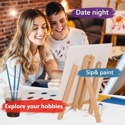 ACKASK Painting Kits for Adults Kids,Acrylic Paint Canvas Easel Set,30 Pcs Drawing Painting Supplies Art Kit,12 Paints,10 Painting Brushes,Palettes Etc,Art Set Art Supplies for Kids Adults Artists - style: 30 PCS Painting Kits