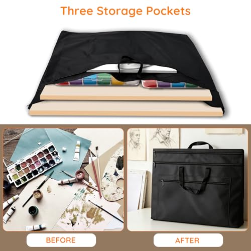ZKOO Light Weight Art Portfolio Bag, 36 x 48 Extra Large Art Portfolio Case with Detachable Shoulder Strap, Carrying Storage Case for Artwork, Canvas, Poster, Sketching, and Drawing (Black) - size: 36 x 48