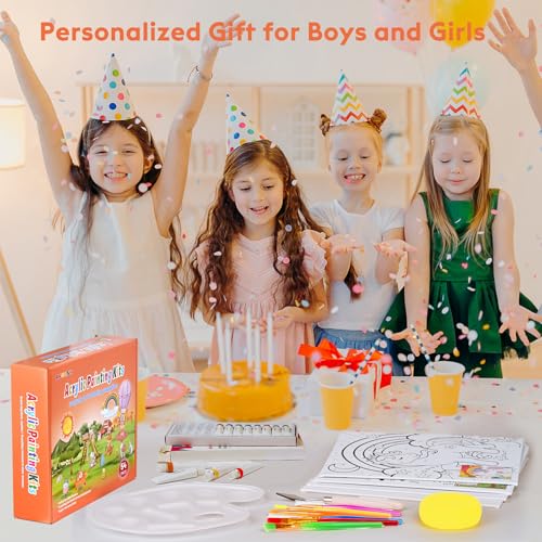 54 Pieces Acrylic Paint Set for Kids,Arts and Crafts Gifts ,Arts Supplies and Painting Kits for Kids with 8 Canvas Panels,2X 12 Paints,2 Art Smocks,2 Easels,Etc,Christmas Gifts - style: 54 PCS Painting Kits