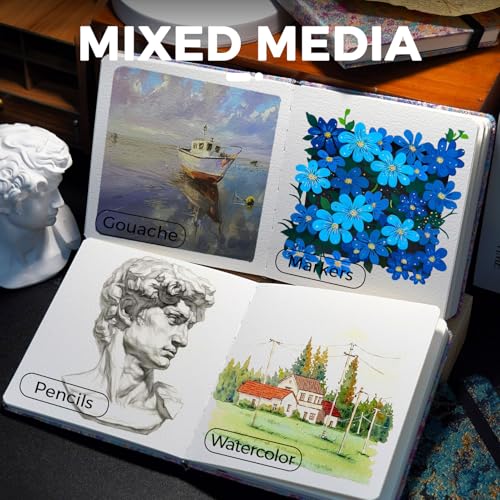 Funto Watercolor Journal, 6.3x6.3, 24 Sheets, 100% Cotton Cold Press, 300gsm/140lb, Inner Paper Pocket, Art Supplies for Mixed Media - color: Blue Gold Marble