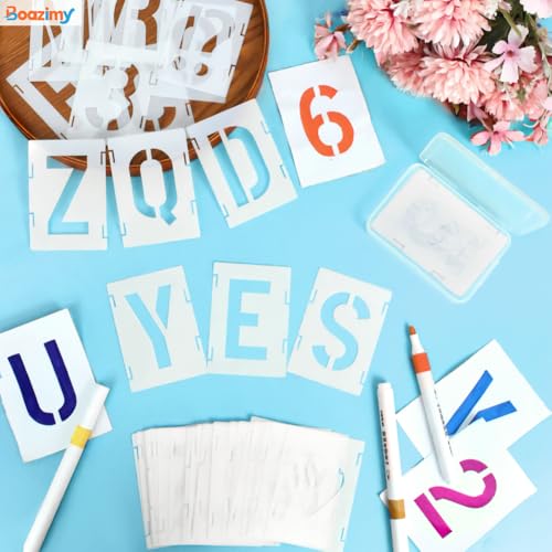 2.5 Inch 42 Pcs Reusable Letter Number Symbol Stencils, Plastic Painting Templates for Wood Wall Fabric Rock Chalkboard Signage School Door Porch DIY Art Craft Decoration Projects - size: 2.5 inch(White)