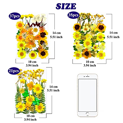 93 Pcs Yellow Dried Pressed Flowers Real Natural Leave Petals for DIY Resin Candle Jewelry Nail Crafts - color: Yellow