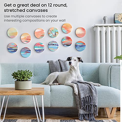 ARTEZA Round Stretched Canvas, 6 Inch Diameter, Pack of 12, Blank White Canvas Boards for Acrylic, Oil and Gouache Painting - size: 6 inch