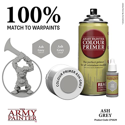 The Army Painter Colour Primer Ash Grey, 400 mL Acrylic Spray Primer, Spray Paint for Miniature Priming Basecoat, Tabletop Roleplaying, Boardgames, and Wargames Miniature Modelling - color: Ash Grey