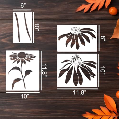 Large Flower Stencils for Walls Fence Stencil for Outdoors Reusable Cone Flower Stencils for Painting on Wood Fence Furniture Fabrics DIY Crafts Decor - style: Coneflower