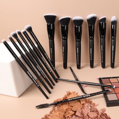 Raffaello Makeup Brushes 15Pcs Makeup Brush Set Premium Synthetic Powder Foundation Contour Blush Concealer Eye Shadow Blending Liner Make Up Brush Kit - color: Black