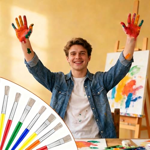 54 Pcs Paint Brushes for Kids, Bulk Kids Paint Brushes Set with 27 Flat & 27 Round Bristle Brushes, Easy-Grip Toddler Paint Brushes for Acrylic, Watercolor, Gouache & Washable Paint