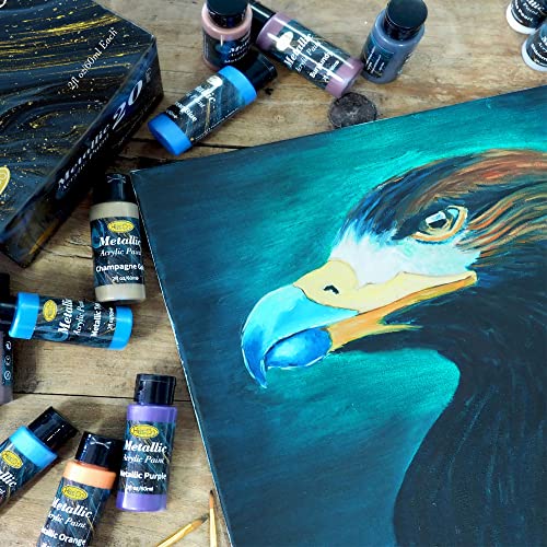 42 PCS Metallic Acrylic Paint Set of Premium 30 Colors,Professional Grade Metallic Paints with Bottles (2fl oz 60ml), Rich Pigments of Non Fading and Toxic Paints for Artist Hobby Painters Kids - style: 30 Colors Set of 42 PCS