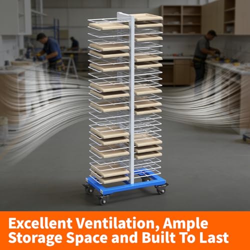 Paint Drying Rack, 50-Tier Heavy-Duty Steel Painting Drying Rack for Cabinet Doors, Locking Casters, 25 lbs Per Shelf, Space-Saving Design for Paint Shops & Woodworking
