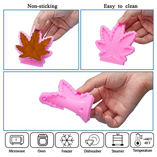 Craftdady 7pcs Key Chain Pendant Silicone Molds Maple Leaf Butterfly Ribbon Heart Cross Cactus Resin Casting Molds with Key Rings Jump Rings for Keychain Jewelry Craft Making - color: Pink