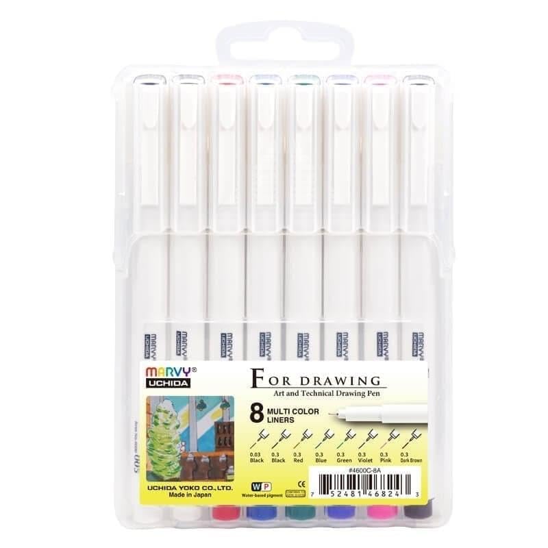 Marvy Uchida Technical Drawing Pens Fineliner Pens Set of 8 Black