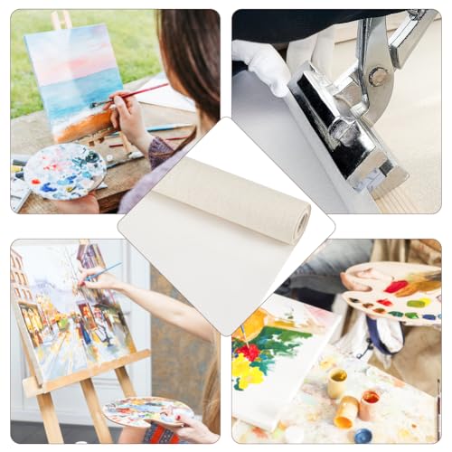 BENECREAT 5 Yards x 15 Inches Canvas Roll Linen, 27 Oz Four Primed Canvas Roll Artist Canvas for Gesso Art Painting Oil Painting Backdrop Decoration, 0.3mm Thick