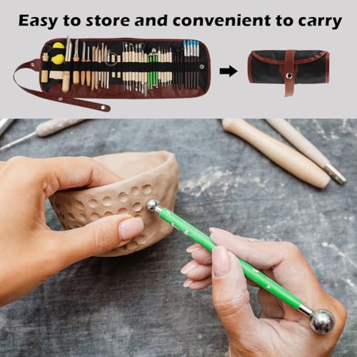 42Pcs Clay Sculpting Tools Kit, Professional Polymer & Air Dry Clay Tools for Carving, Modeling, Shaping, Ceramics, with Wooden Handle