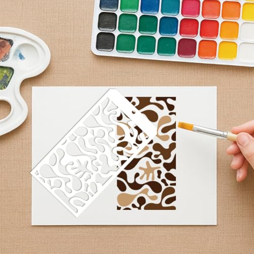 12 Sheets Abstract Texture Painting Stencils, 12 Styles Geometric Brick Damask Texture Layering Templates Reusable Border Stencil for Painting on Wall Wood Home Decor - style: Abstract
