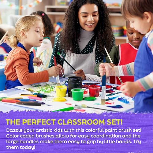 U.S. Art Supply 10-Piece Fat Hog Bristle Brush Set - Large Chubby Paint Brushes, Classroom Paint Brushes for Crafts, Tempera & Acrylic Painting, Ideal for Beginners & Students