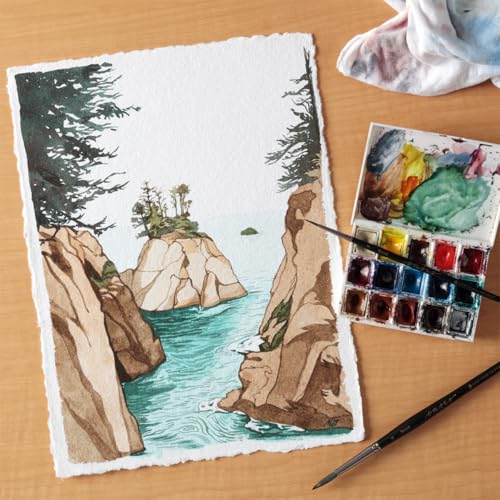New York Central Handmade Watercolor Paper - 300lb, 11"X14" - 5 Packs of 5, 25 Total Sheets, Acid-Free 100% Cotton Rag, Cold Press, 4 Deckled Edges, Minimally Sized, Mixed Media Paper - size: 11X14"