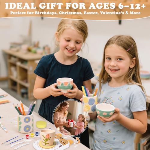 YOOIU Pottery Wheel for Kids, Art Supplies Arts & Crafts Kit, Crafts Toys for Girls 6+, Pottery Studio Craft Kit with 4 Pack Air-Dry Clay,Girls Toys Birthday Gift for Kids Ages 6 7 8 9 10 11 12+ - color: White -Tiger