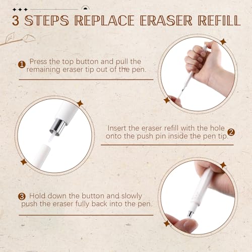 4 Pack Mechanical Eraser Pen, 2.3mm Round & 2.5mm Rectangular Tips, Mechanical Eraser Pencil with 12 Refills, Pen-Style Erasers for Artists, Students & Professionals Drawing, Drafting, Art & Writing