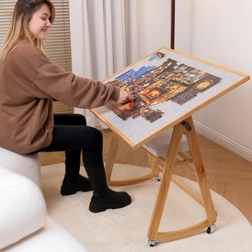 LAVIEVERT 1500 Piece Tilting Puzzle Table with Legs & Cover, Adjustable Jigsaw Puzzle Board Easel with Storage, Portable Space-Saving Wooden Table with Non-Slip Tabletop & 4 Wheels for Adults