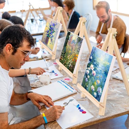 ESRICH 16 Pack 9 Inch Wood Easels, Easel Stand for Painting Canvases, Art and Crafts, Tripod, Painting Party Easel, Kids Student Tabletop Easels for Painting, Portable Canvas Photo Picture Sign Holder - style: 16