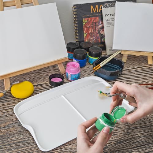 DUGATO Rectangular Plastic Paint Palette, 2-Pack Mixing Tray, 13.8 x 9 in | 3 Large Mixing Wells, Lightweight Plastic Tray, Easy to Clean, Works with Acrylic, Oil, Watercolor & Gouache - color: Rectangular - 3 Large Wells