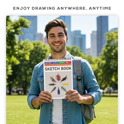 BEECHMORE BOOKS 9"x12" Spiral Bound Sketchbook - 100 Perforated Sheets 140 GSM (95lb) Acid-Free White Paper, Premium Professional Artist Sketch Pad, Art Supplies for Adults Students Drawing Notebook - size: A4 (9" x 12")