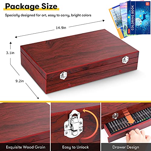 iBayam Art Supplies, 150-Pack Deluxe Wooden Art Set Crafts Drawing Painting Kit with 2 -Sketch Pads, 1-Coloring Book, Gift Box for Kids Adults Artist Beginners Teens Girls Boys 5 6 7 8 9 10 11 12 - color: Cherry