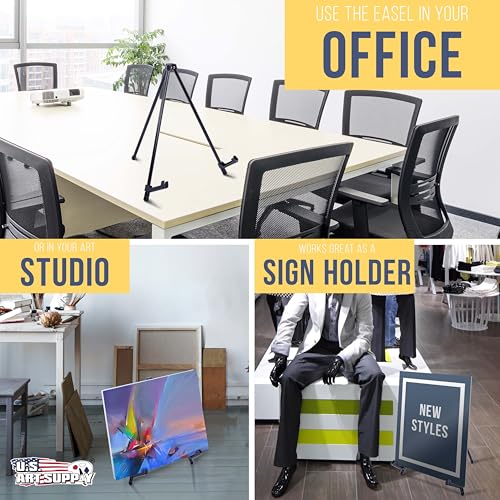 U.S. Art Supply 13.5" Black Metal Tabletop Easel Stand (6 Pack) - Foldable Tripod Table Top Easel Stand for Sign, Art, Poster Board, Canvas & Photos - Display Table Easels with Non-Skid Feet