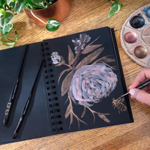WA Portman Black Paper Sketchbook 2-Pack A5 (6" x 8.25") – 140 GSM Acid-Free Black Paper Notebook, 60 Pages (30 Sheets) Spiral Scrapbook Journal, Mixed Media Sketch Drawing Pad for Kids & Adults - size: A5 2 Pack