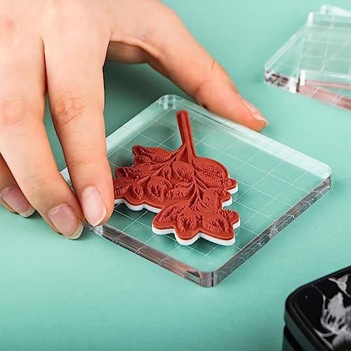 Briartw Clear Acrylic Stamp Block Kit with Grid Lines,3 Pieces Acrylic Stamp Block Clear Stamping Tools Set with Grid Lines for Scrapbooking Crafts Card Making,Thickness 8mm,Rectangles and Squares - color: 3 Pcs Square/Rectangle